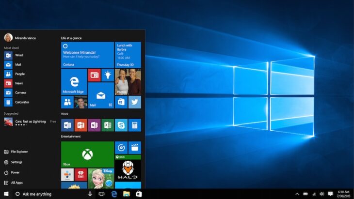 Windows 10 start menu